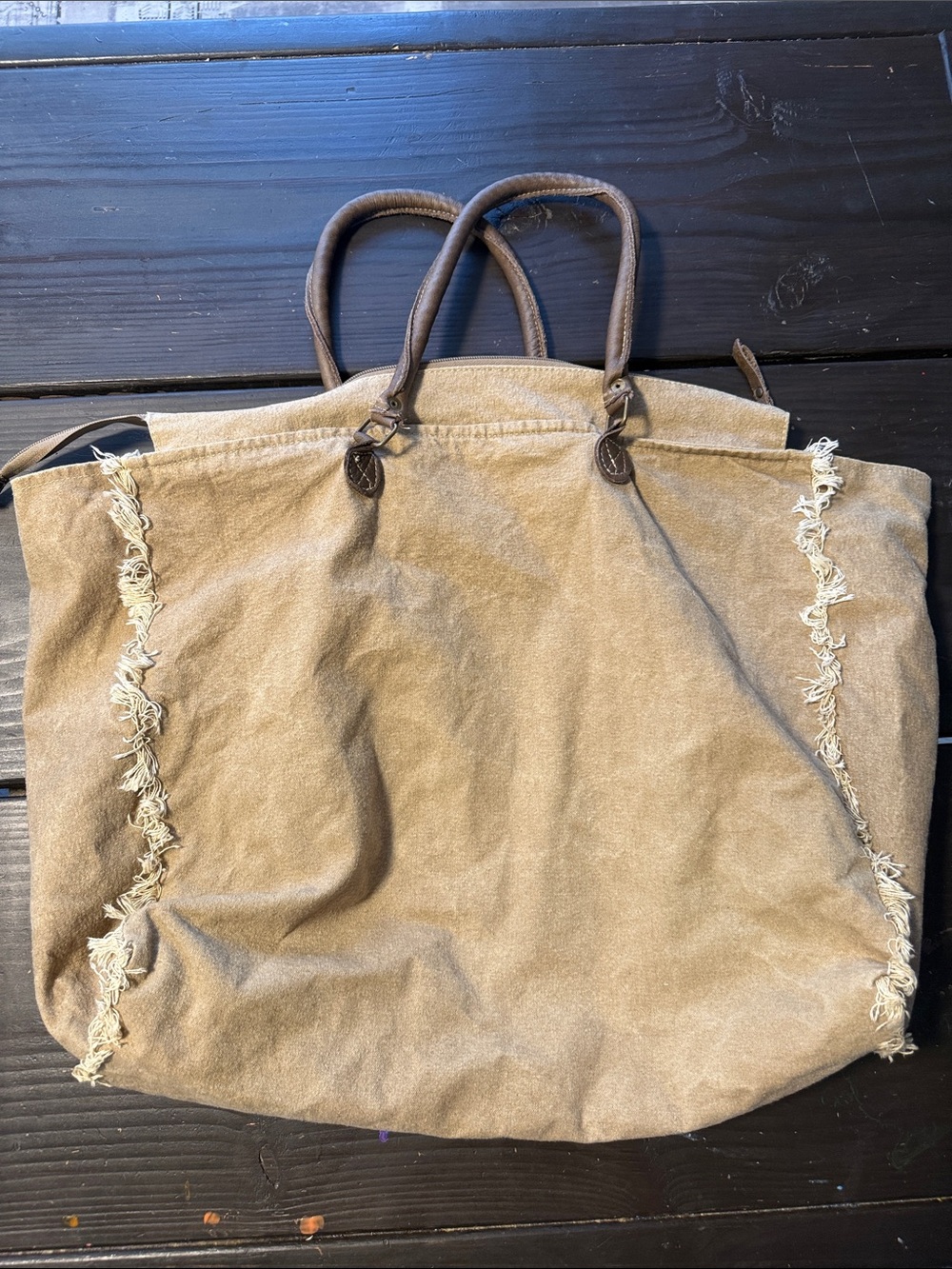 Myra Bag Brown Canvas Tote with Bicycle Print - Picture 4 of 7